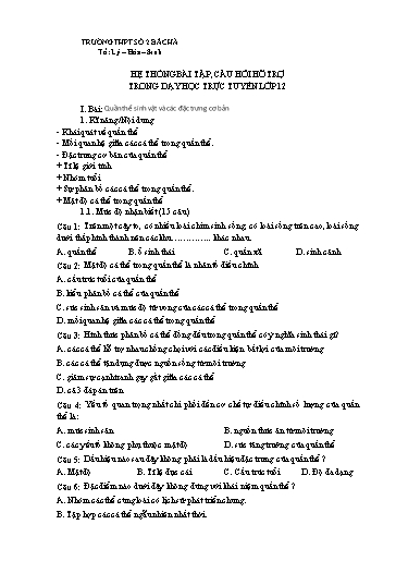 Câu hỏi hỗ trợ trong dạy học trực tuyến môn Sinh Học 12 - Bài: Quần thể sinh vật và các đặc trưng cơ bản