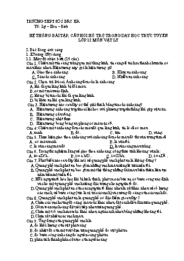 Câu hỏi hỗ trợ trong dạy học trực tuyến môn Vật lí 12 - Bài: Sóng ánh sáng (Có đáp án)