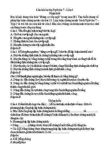 Câu hỏi ôn tập môn Ngữ Văn 7 - Lần 5