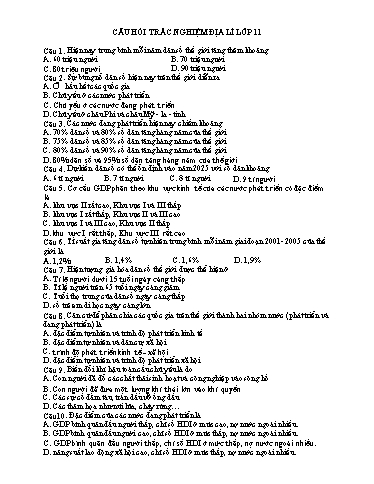 Câu hỏi trắc nghiệm khách quan môn Địa lí 11