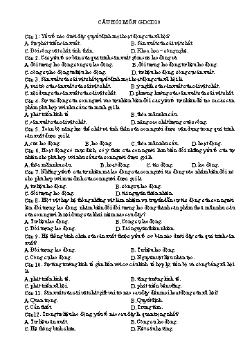 Câu hỏi trắc nghiệm môn GDCD 10 (Có đáp án)