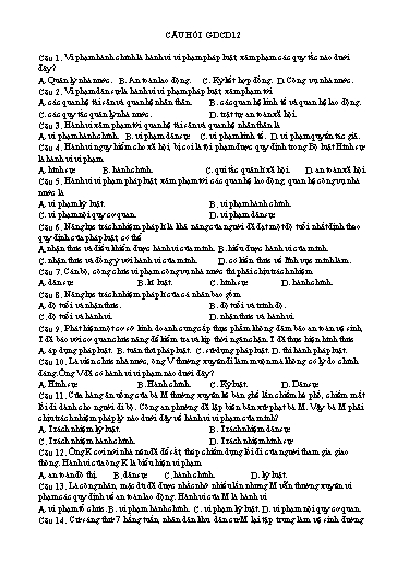 Câu hỏi trắc nghiệm môn GDCD 12 (Có đáp án)