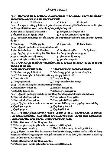 Câu hỏi trắc nghiệm môn GDCD Lớp 12 (Có đáp án)