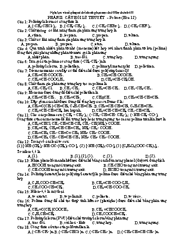 Câu hỏi trắc nghiệm môn Hóa Học 12 - Chuyên đề: Polime
