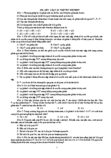 Câu hỏi trắc nghiệm môn Sinh Học 12 - Chuyên đề: Quy luật di truyền Menđen