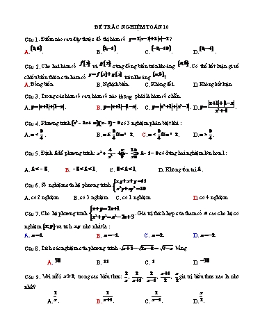 Câu hỏi trắc nghiệm môn Toán 10 (Có đáp án)
