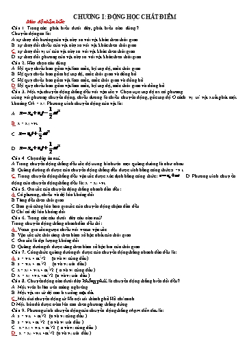 Câu hỏi trắc nghiệm môn Vật lí 10 (Có đáp án)