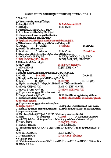 Câu hỏi trắc nghiệm môn Vật lí 11 - Chuyên đề: Sự điện li - Hóa (Có đáp án)