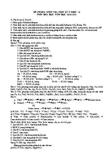 Đề cương Ôn tập Kiểm tra cuối học kì II - Môn Hóa Học 10 (Năm học 2020-2021)
