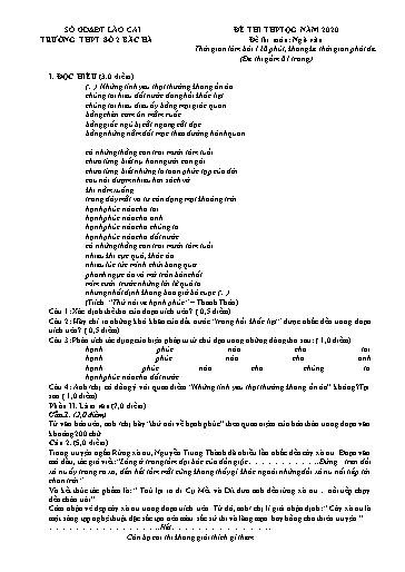 Đề ôn luyện thi THPT quốc gia môn Ngữ Văn 12 (Lần 2) - Sở GD&ĐT Lào Cai - Trường THPT số 2 Bắc Hà (Đề 2 - Kèm hướng dẫn chấm)