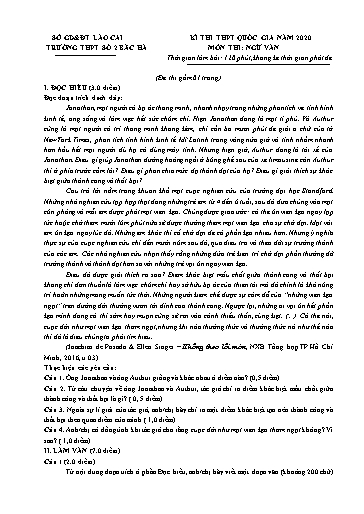 Đề ôn luyện thi THPT quốc gia môn Ngữ Văn 12 (Lần 3) - Sở GD&ĐT Lào Cai - Trường THPT số 2 Bắc Hà (Đề 4 - Kèm hướng dẫn chấm)