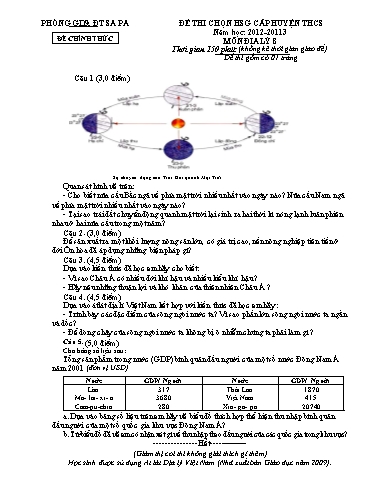 Đề thi chọn HSG cấp Huyện môn Địa Lí 8 - Phòng GD&ĐT Sa Pa - Năm học 2012-2013 (Đề 1 - Có đáp án)