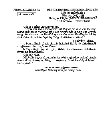 Đề thi chọn HSG cấp Huyện môn Ngữ Văn 6 - Phòng GD&ĐT Huyện Sa Pa - Năm học 2012-2013 (Đề 2 - Có đáp án)