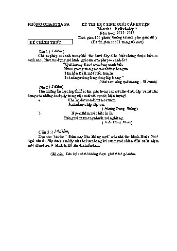 Đề thi chọn HSG cấp Huyện môn Ngữ Văn 6 - Phòng GD&ĐT Huyện Sa Pa - Năm học 2012-2013 (Đề 1 - Có đáp án)
