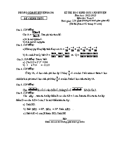 Đề thi chọn HSG cấp Huyện môn Toán 6 - Phòng GD&ĐT Huyện Sa Pa - Năm học 2012-2013 (Đề 2 - Có đáp án)