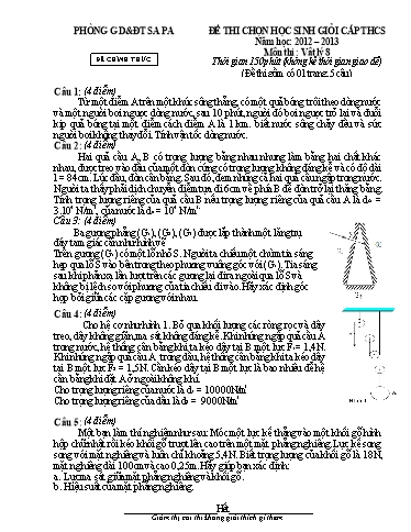 Đề thi chọn HSG cấp Huyện môn Vật Lí 8 - Phòng GD&ĐT Sa Pa - Năm học 2012-2013 (Đề 1 - Có đáp án)