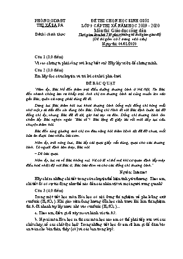 Đề thi chọn HSG cấp Thị xã môn GDCD 9 - Phòng GD&ĐT Thị xã Sa Pa - Năm học 2019-2020 (Đề chính thức - Kèm hướng dẫn chấm)