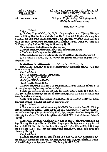 Đề thi chọn HSG cấp Thị xã môn Hóa Học 9 - Phòng GD&ĐT Thị xã Sa Pa - Năm học 2019-2020 (Đề chính thức - Kèm hướng dẫn chấm)