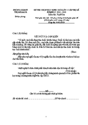 Đề thi chọn HSG cấp Thị xã môn Ngữ Văn 9 - Phòng GD&ĐT Thị xã Sa Pa - Năm học 2019-2020 (Đề dự phòng 2 - Kèm hướng dẫn chấm)