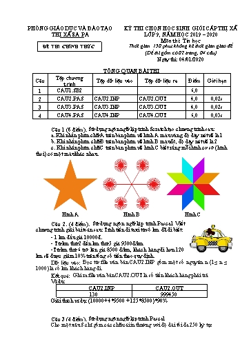 Đề thi chọn HSG cấp Thị xã môn Tin Học 9 - Phòng GD&ĐT Thị xã Sa Pa - Năm học 2019-2020 (Kèm hướng dẫn chấm)