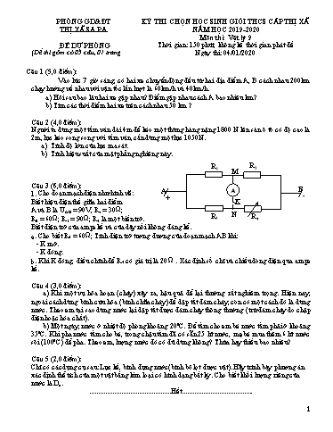 Đề thi chọn HSG cấp Thị xã môn Vật Lí 9 - Phòng GD&ĐT Thị xã Sa Pa - Năm học 2019-2020 (Đề dự phòng - Kèm hướng dẫn chấm)