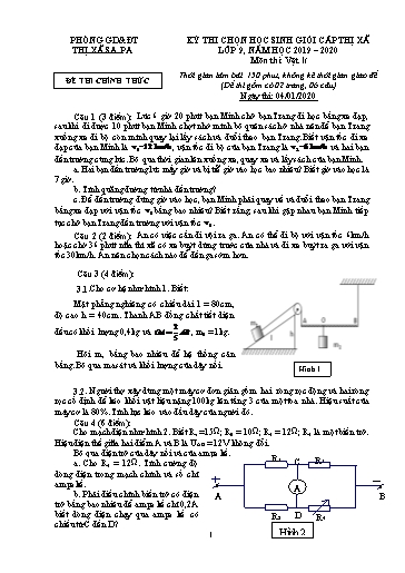 Đề thi chọn HSG cấp Thị xã môn Vật Lí 9 - Phòng GD&ĐT Thị xã Sa Pa - Năm học 2019-2020 (Đề chính thức - Kèm hướng dẫn chấm)