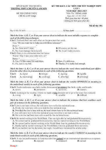 Đề thi KSCL môn Tiếng Anh 12 (Lần 1) - Sở GD&ĐT Thanh Hóa - Trường THPT Chuyên Lam Sơn - Năm học 2022-2023 (Có đáp án)