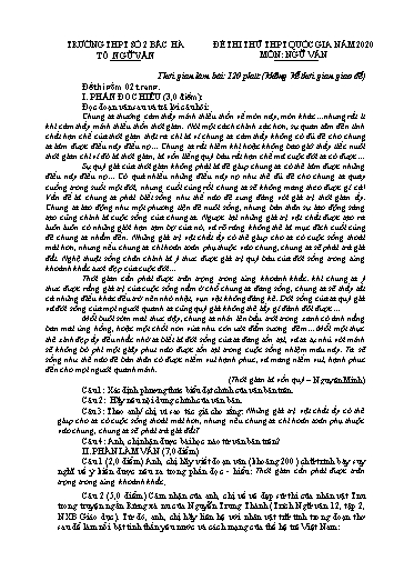 Đề thi THPT quốc gia môn Ngữ Văn 12 - Trường THPT số 2 Bắc Hà (Đề 2 - Kèm hướng dẫn chấm)