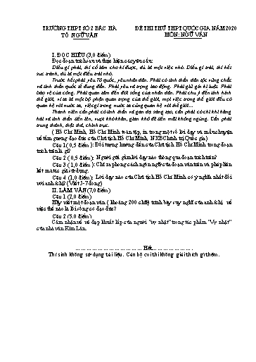 Đề thi THPT quốc gia môn Ngữ Văn 12 - Trường THPT số 2 Bắc Hà (Đề 4 - Kèm hướng dẫn chấm)