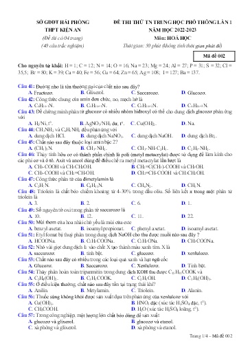 Đề thi thử THPT Quốc gia môn Hóa Học 12 (Lần 1) - Sở GD&ĐT Hải Phòng - Năm học 2022-2023 (Có đáp án)