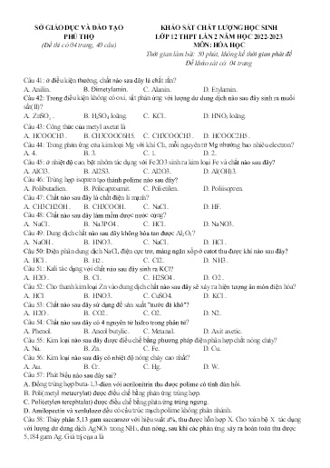 Đề thi thử THPT Quốc gia môn Hóa Học 12 (Lần 2) - Sở GD&ĐT Phú Thọ - Năm học 2022-2023 (Có đáp án)