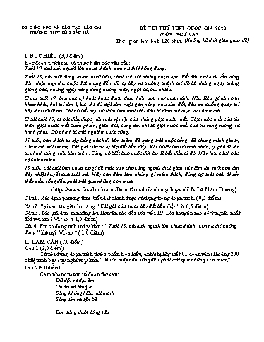 Đề thi thử THPT quốc gia môn Ngữ Văn 12 (Lần 2) - Sở GD&ĐT Lào Cai - Trường THPT số 2 Bắc Hà (Đề 4 - Kèm hướng dẫn chấm)