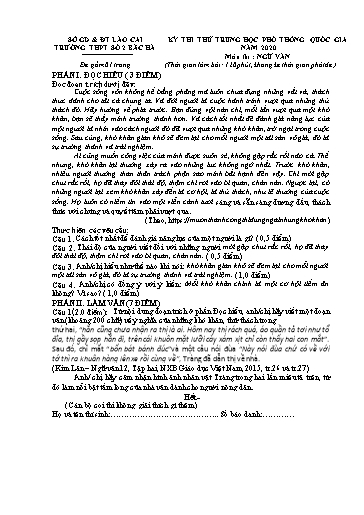 Đề thi thử THPT quốc gia môn Ngữ Văn 12 (Lần 2) - Sở GD&ĐT Lào Cai - Trường THPT số 2 Bắc Hà (Đề 3 - Kèm hướng dẫn chấm)