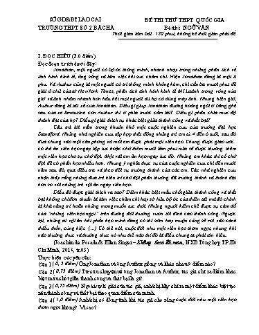 Đề thi thử THPT quốc gia môn Ngữ Văn 12 - Sở GD&ĐT Lào Cai - Trường THPT số 2 Bắc Hà (Đề 2 - Kèm hướng dẫn chấm)