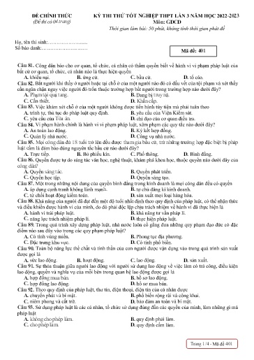 Đề thi thử TN THPT môn GDCD 12 (Lần 3) - Trường THPT Chuyên Hạ Long - Năm học 2022-2023 (Có đáp án)