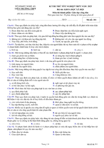 Đề thi thử TN THPT môn GDCD 12 - Liên trường THPT - Sở GD&ĐT Nghệ An