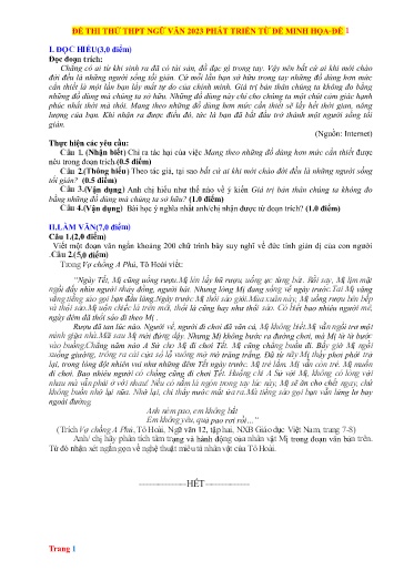 Đề thi thử TN THPT môn Ngữ Văn 12 - Năm học 2022-2023 (Đề 1 - Kèm hướng dẫn chấm)