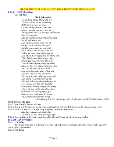 Đề thi thử TN THPT môn Ngữ Văn 12 - Năm học 2022-2023 (Đề 2 - Kèm hướng dẫn chấm)