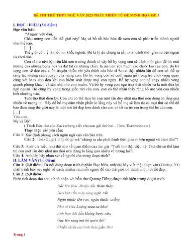 Đề thi thử TN THPT môn Ngữ Văn 12 - Năm học 2022-2023 (Đề 3 - Kèm hướng dẫn chấm)
