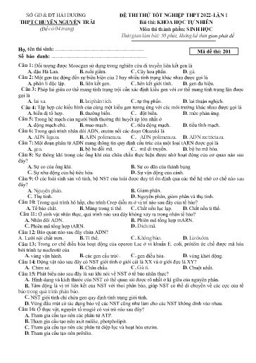 Đề thi thử TN THPT môn Sinh Học 12 (Lần 1) - Sở GD&ĐT Hải Dương - Trường THPT Chuyên Nguyễn Trãi - Năm học 2021-2022 (Có đáp án)