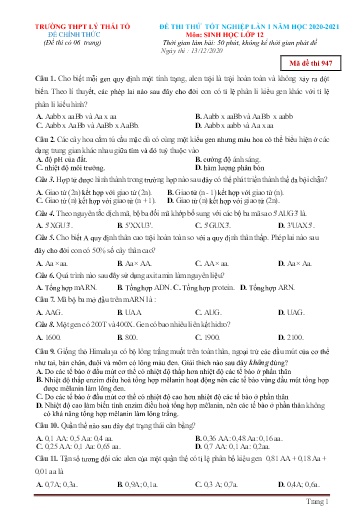 Đề thi thử TN THPT môn Sinh Học 12 (Lần 1) - Trường THPT Lý Thái Tổ - Năm học 2020-2021 (Có đáp án)