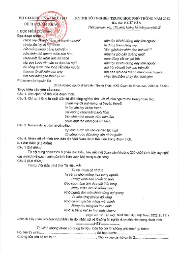 Đề thi TN THPT môn Ngữ Văn 12 - Bộ GD&ĐT - Năm học 2022-2023 (Kèm hướng dẫn chấm)