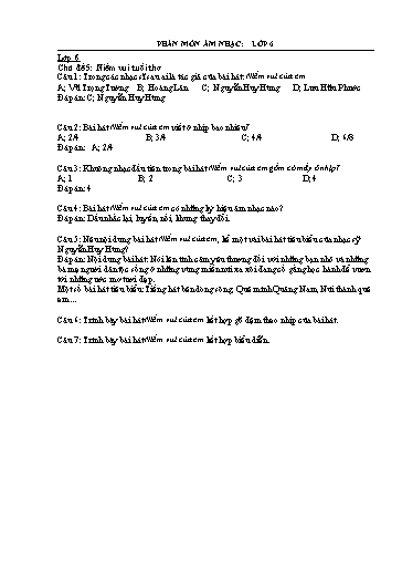 Hệ thống bài tập - Câu hỏi hỗ trợ dạy học trực tuyến môn Âm Nhạc 6+7+8