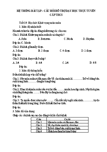 Hệ thống bài tập câu hỏi hỗ trợ dạy học trực tuyến môn Âm Nhạc 8 - Tiết 19: Học hát: Khát vọng mùa xuân