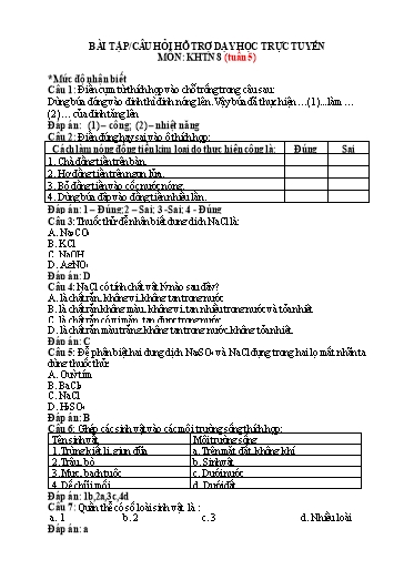Hệ thống bài tập câu hỏi hỗ trợ dạy học trực tuyến môn KHTN 8 - Tuần 5