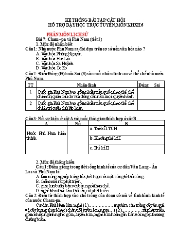 Hệ thống bài tập câu hỏi hỗ trợ dạy học trực tuyến môn Lịch sử và Địa lí 6 - Bài 7: Cham-pa và Phù Nam (Lịch sử). Bài 17: Khí áp và các loại gió (Địa lí)