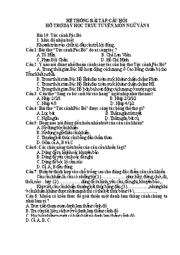 Hệ thống bài tập câu hỏi hỗ trợ dạy học trực tuyến môn Ngữ Văn 8 - Bài 19: Tức cảnh Pác Bó