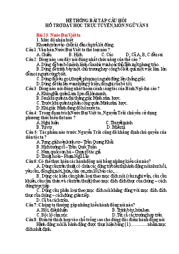 Hệ thống bài tập câu hỏi hỗ trợ dạy học trực tuyến môn Ngữ Văn 8 - Bài 23: Nước Đại Việt ta