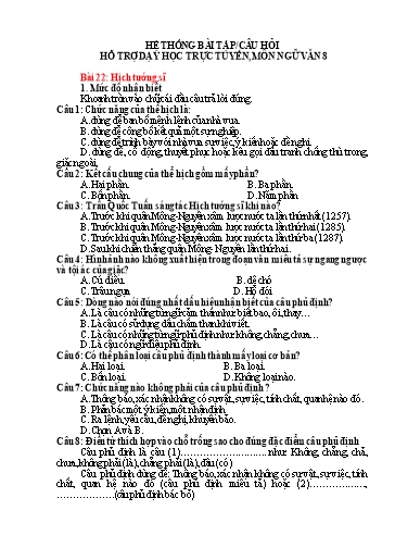 Hệ thống bài tập câu hỏi hỗ trợ dạy học trực tuyến môn Ngữ Văn 8 - Bài 22: Hịch tướng sĩ