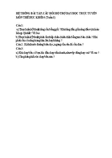 Hệ thống bài tập - Câu hỏi hỗ trợ dạy học trực tuyến môn Thể Dục THCS - Tuần 3